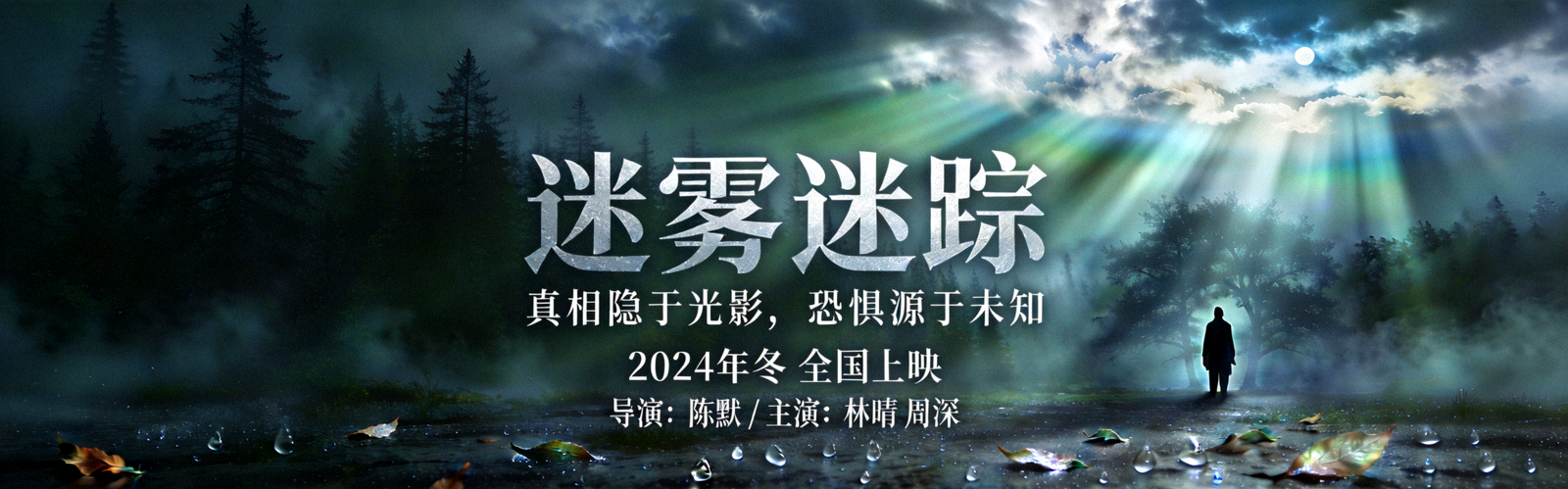 悬疑剧情电影海报 - 迷雾森林与神秘光影