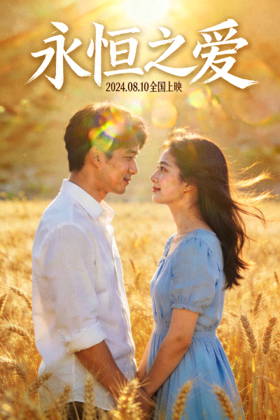 《永恒之爱》电影海报 - 一对情侣在金色麦田中对视